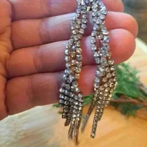 Silver Cascading Rhinestone Earrings - Picture 2 of 2